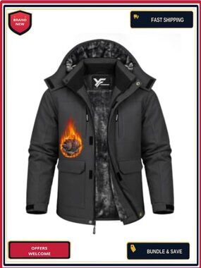 Men's Insulated Waterproof Ski Jacket Fleece Lined Windbreaker Winter Snowboard